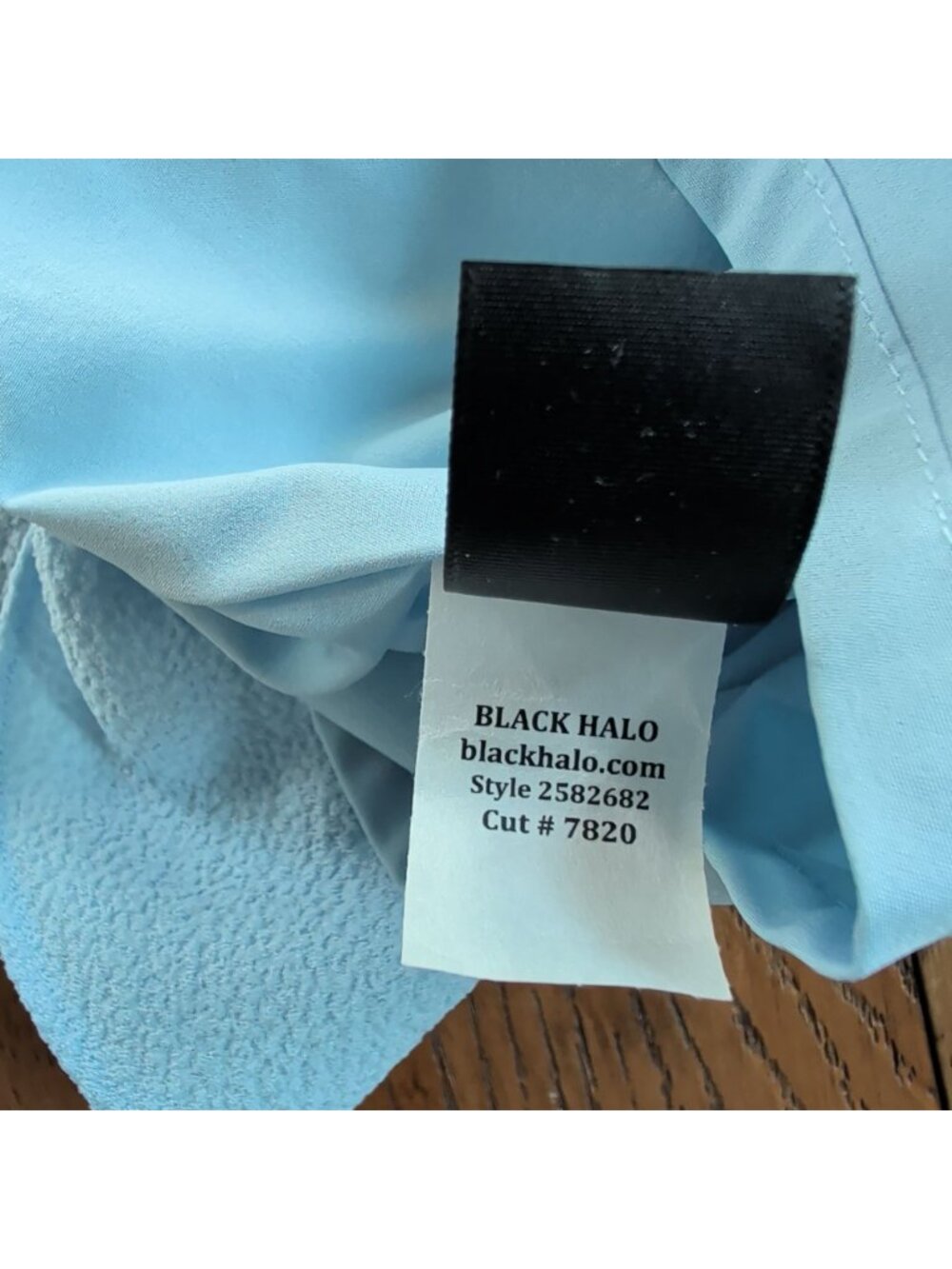 Black Halo Morello Blue Mini Dress Sz 8 Textured Shift Ruffle Hem Puff Sleeve - Picture 14 of 16